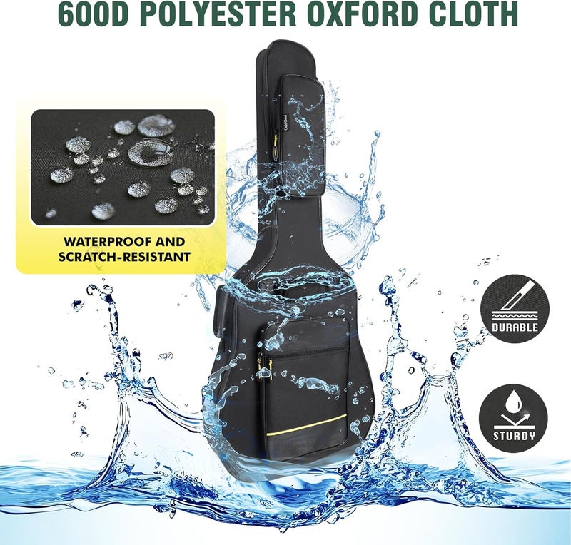 PPOPPO 40/41/42 Inch Acoustic Guitar Bag, 0.35” Thick Padding, 600D Waterproof Nylon, 3 Pockets, Soft Classical Guitar Backpack Travel Case Gig Bag with Neck Fixed Strap & Back Hanger Loop, Black - Image 3